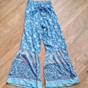 Angie Blue Wide-Leg Pants with Paisley Design NWT